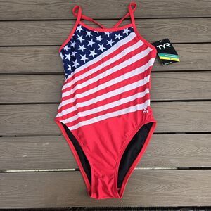 TYR Women's Durafast American Flag Crosscut Fit One Piece Swimsuit SZ 34 New